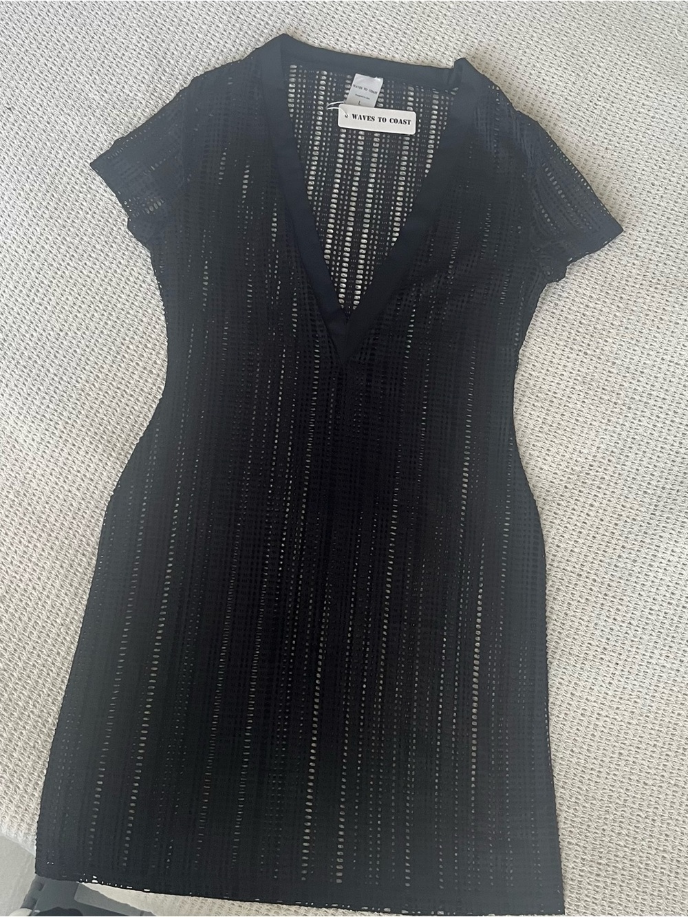 Sheer Mesh Dress with V-Neck Beach Dress Cove up Black Size Large NWT